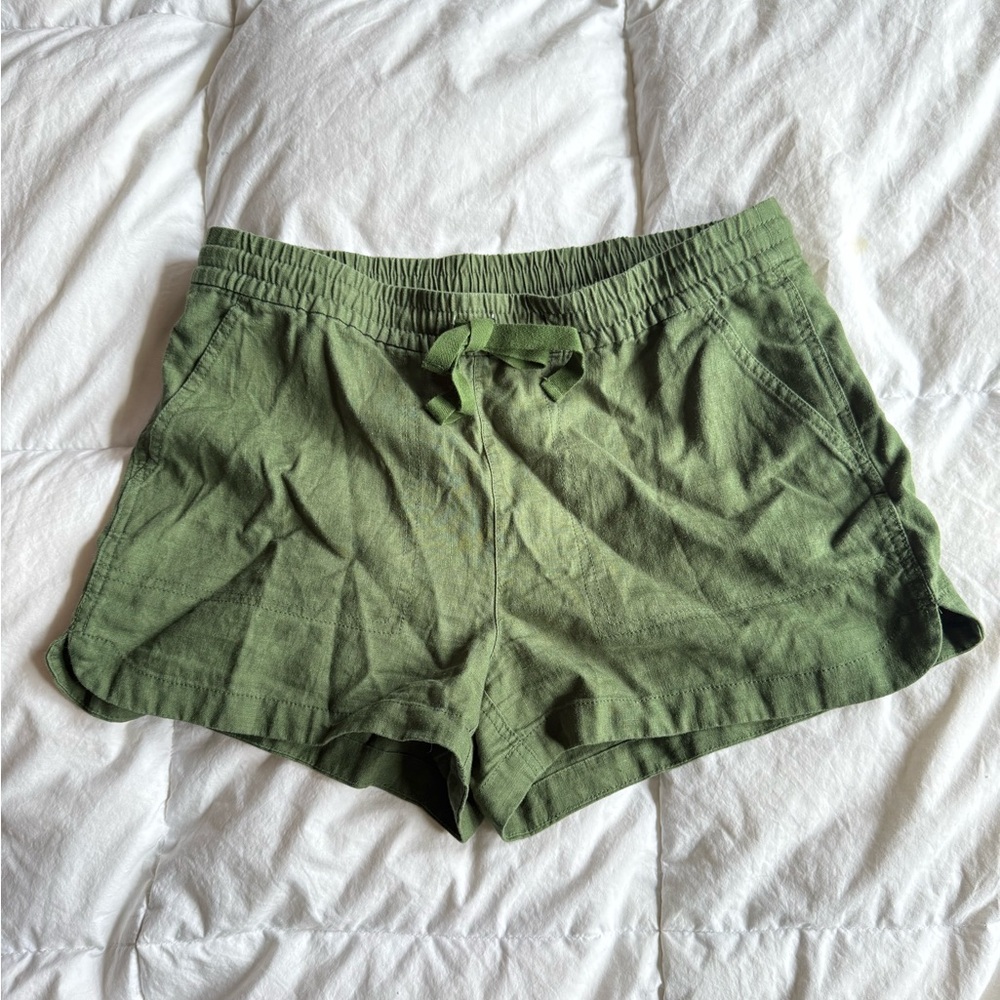 J Crew Linen Blend Shorts Olive Green Small Elastic Waist Drawstring